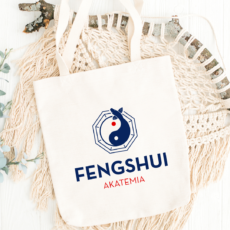 Fengshui Akatemia puuvillakassi logolla, puuvillakassi, jumppakassi, joogakassi,